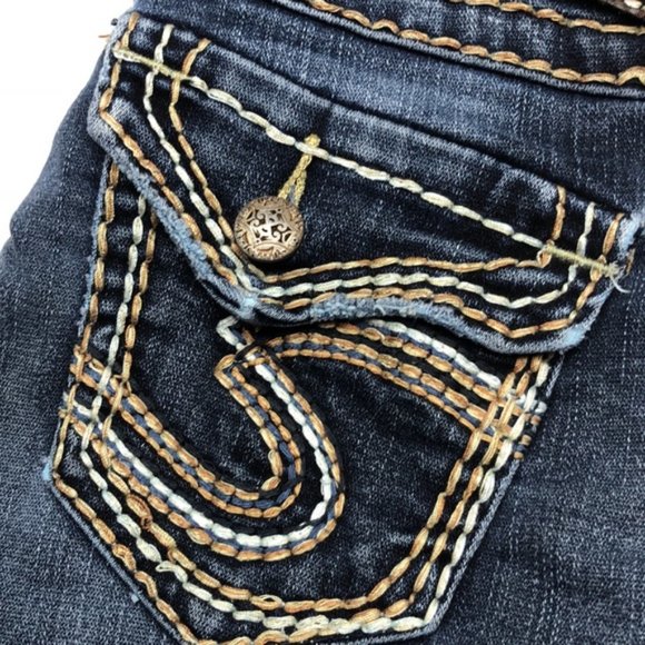 VINTAGE SILVER MCKENZIE JEANS SLIMCUT 26x34 DECORATED FLAP POCKET !! 😎 - Picture 5 of 16